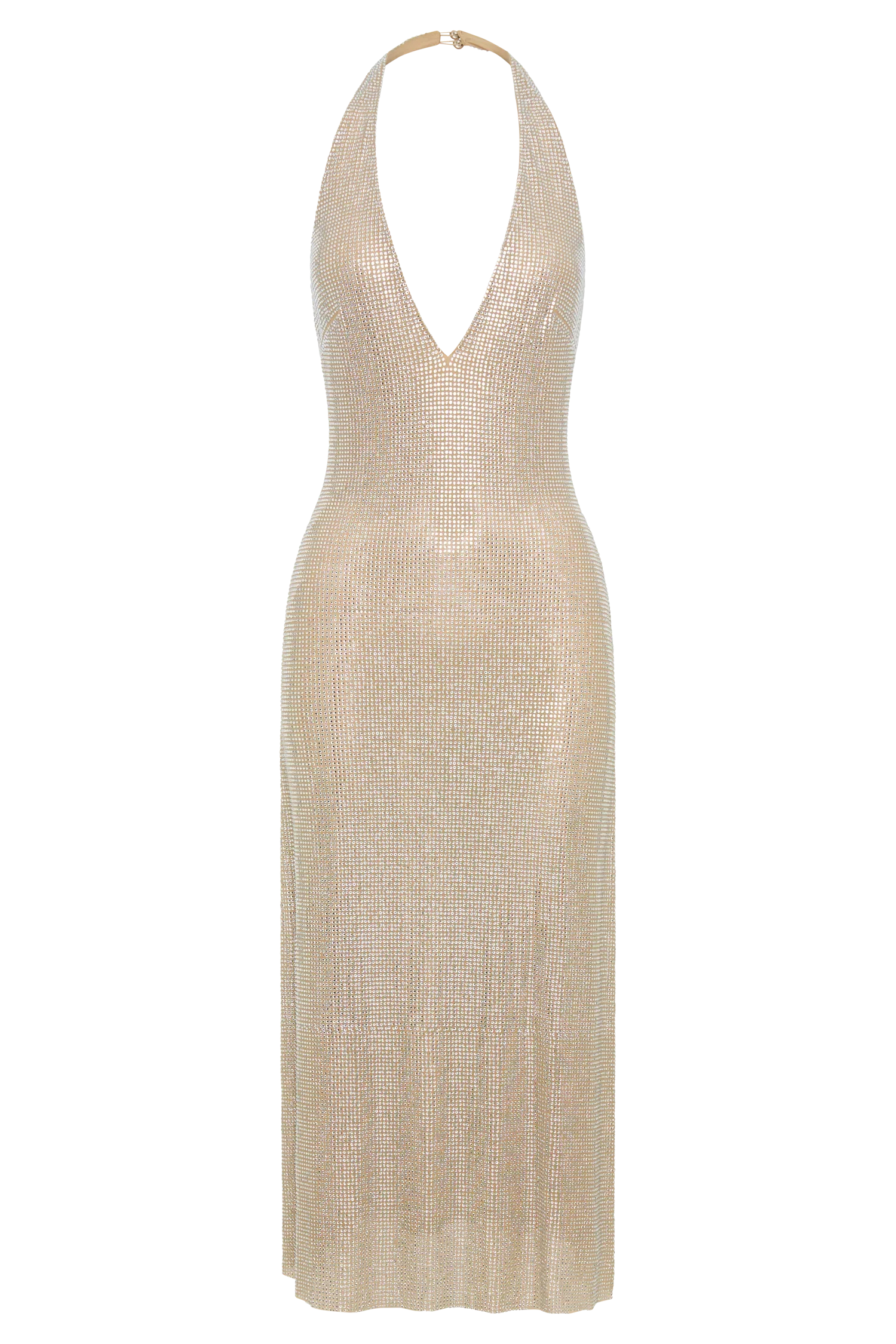 Genie Diamante Halter Midi Dress Nude