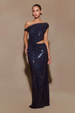Kenny Diamante One Shoulder Maxi Dress Navy