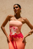 Ceremony Pink Ombre Floral Print Bandeau Fishtail Maxi Dress