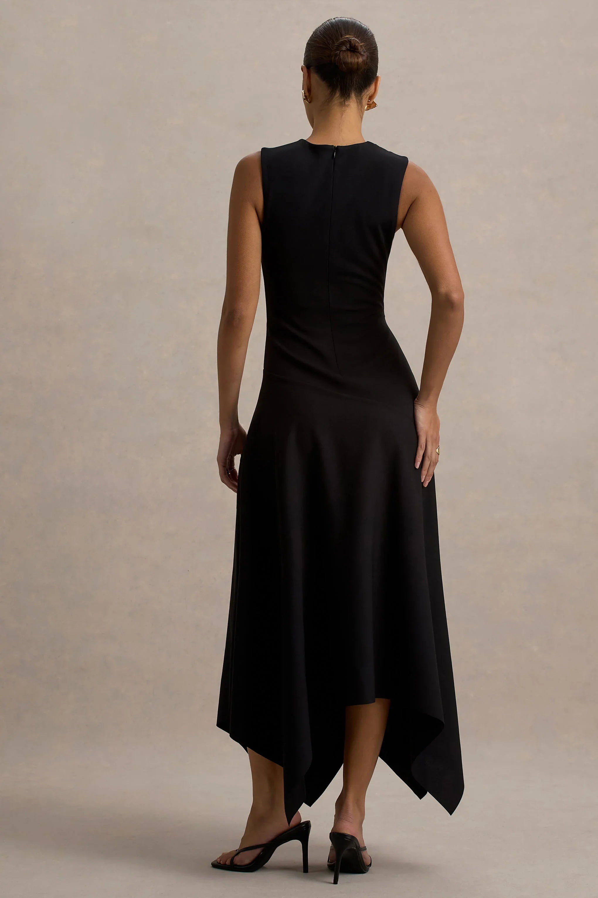 Francesca Black Knotted Midi Dress With Handkerchief Hem