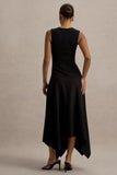 Francesca Black Knotted Midi Dress With Handkerchief Hem