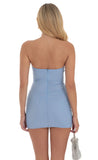 Strapless Mesh Rhinestone Dress in Powder Blue