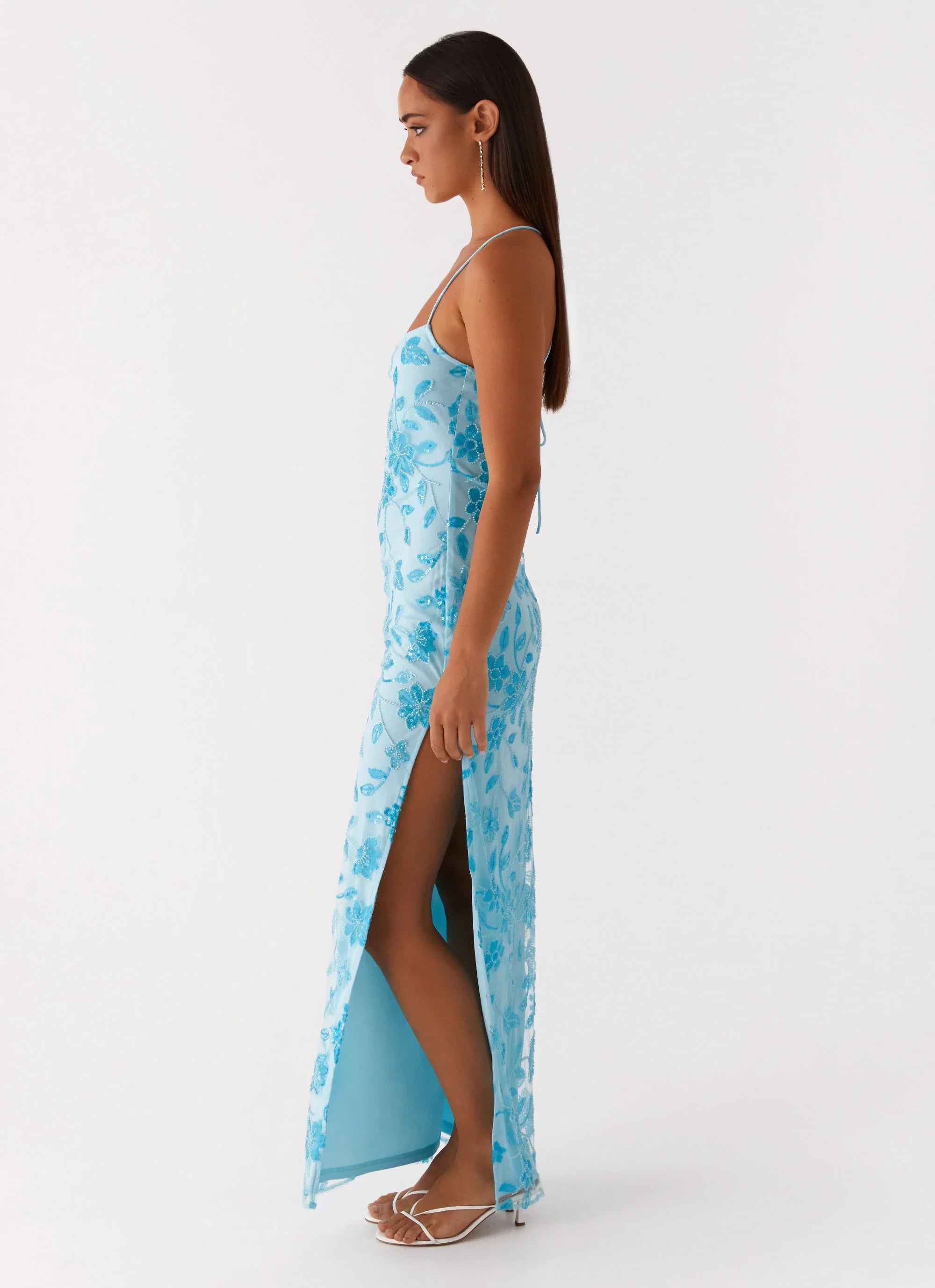 Bright Lights Beaded Maxi Dress Blue