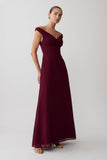 Mabel Off Shoulder Chiffon Maxi Dress Merlot