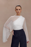 Ida Sheer Asymmetrical Long Sleeve Cape White