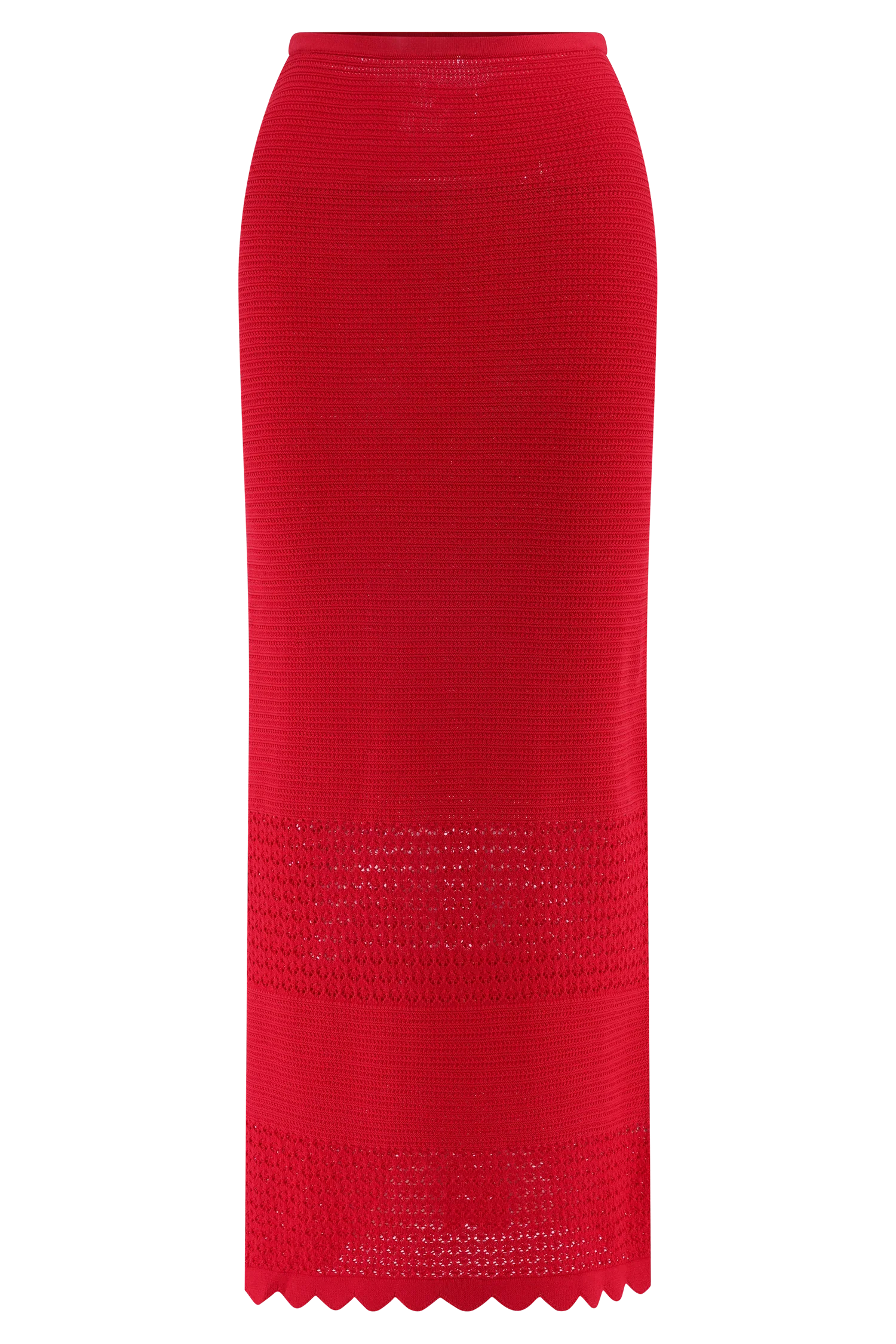 Madeline Scallop Knit Midi Skirt Red