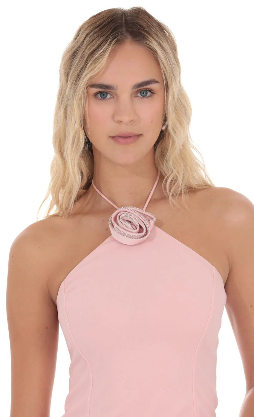 Rhinestone Rosette Top in Pink