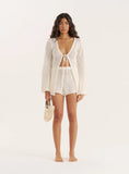 Cream Crochet Tie Front Top