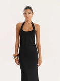 Black Knot Detail Halterneck Jersey Maxi Dress