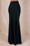 Vayla Black Matte Satin Asymmetric Drop Waist Maxi Skirt
