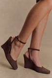 Kaleen Faux Suede Wedge Heel Chocolate
