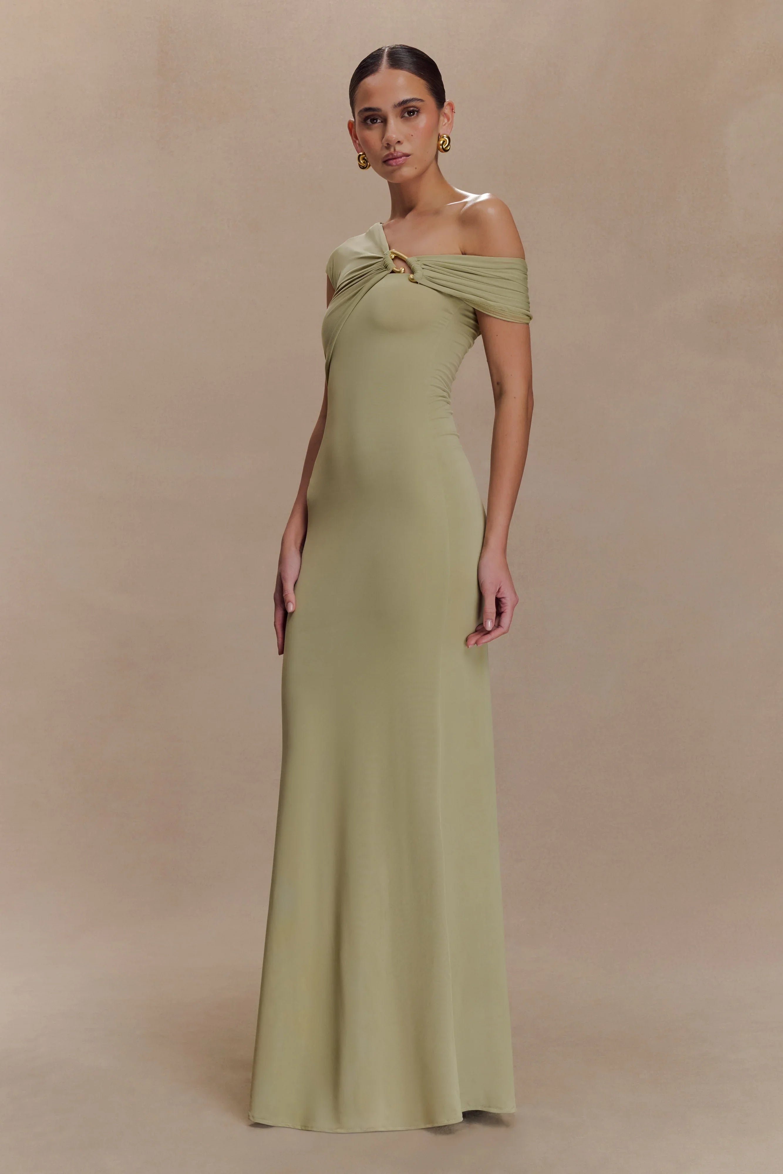 Ashford Asymmetrical Slinky Maxi Dress Sage