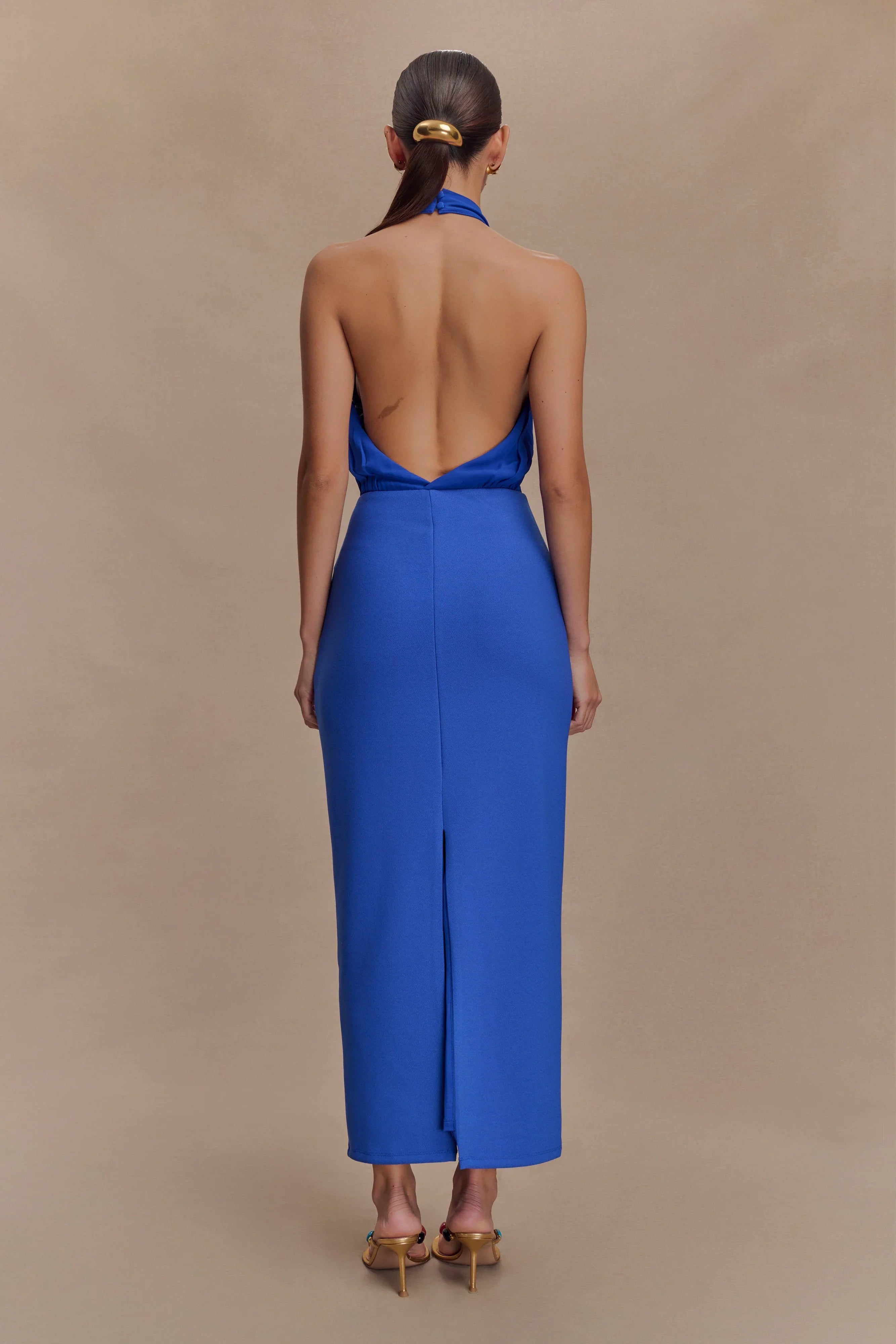 Mierah Halter Midi Dress Cobalt Blue