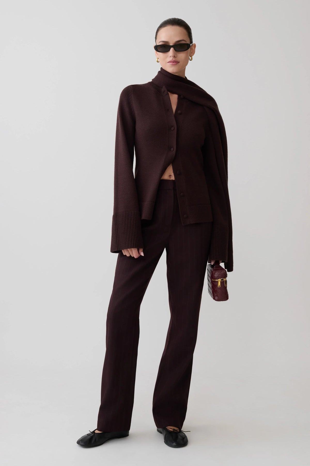 Lara Knit Cardigan With Scarf Chocolate