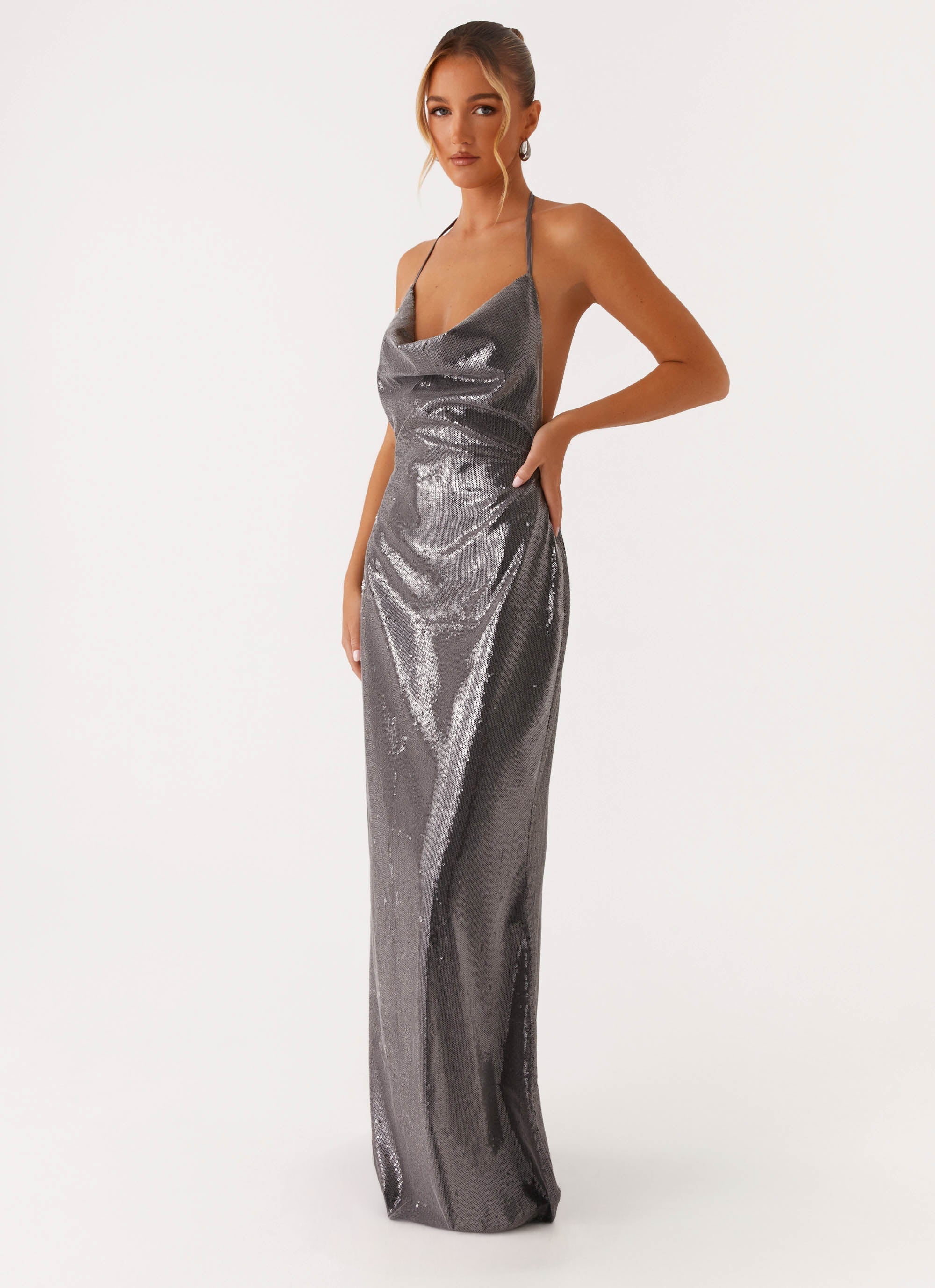 Sleek Love Sequin Maxi Dress Silver Sequin