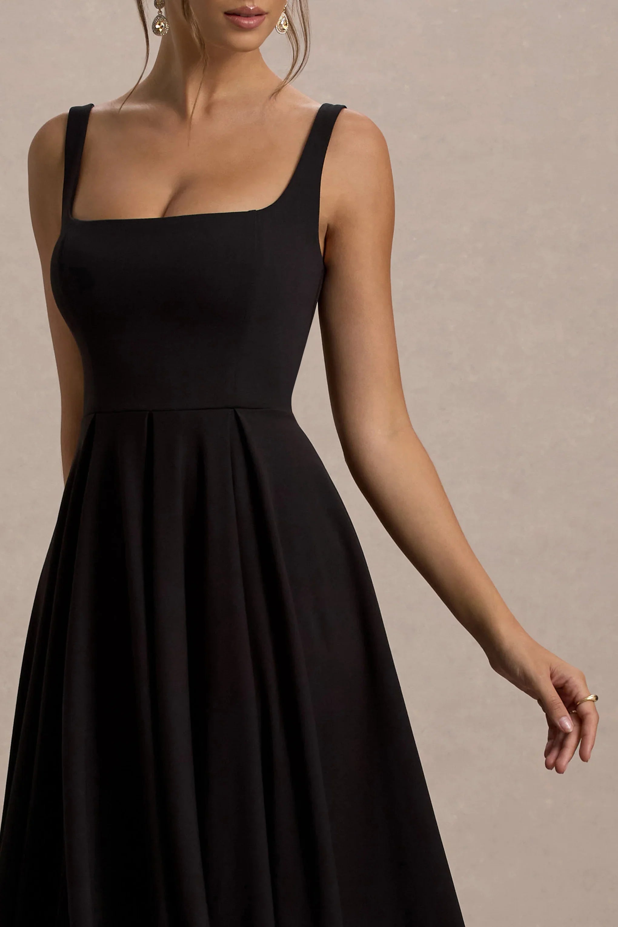Parina Black Strappy Volume Hem Midi Dress