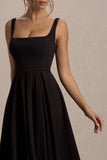Parina Black Strappy Volume Hem Midi Dress