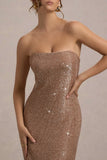 Lilabelle Rose Gold Plisse Sequin Bandeau Midi Dress