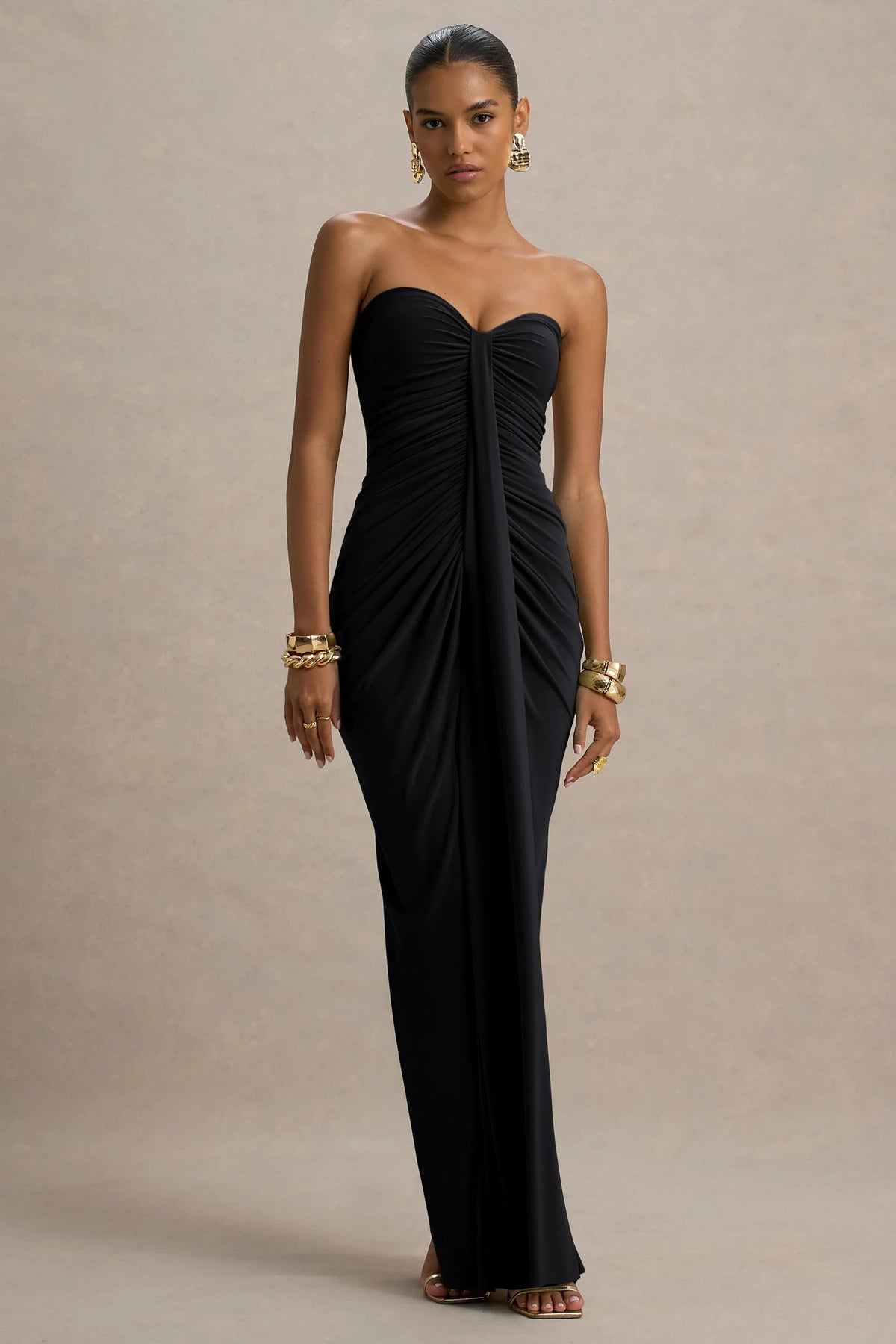 Ali Black Sweetheart Ruched Wrap Maxi Dress