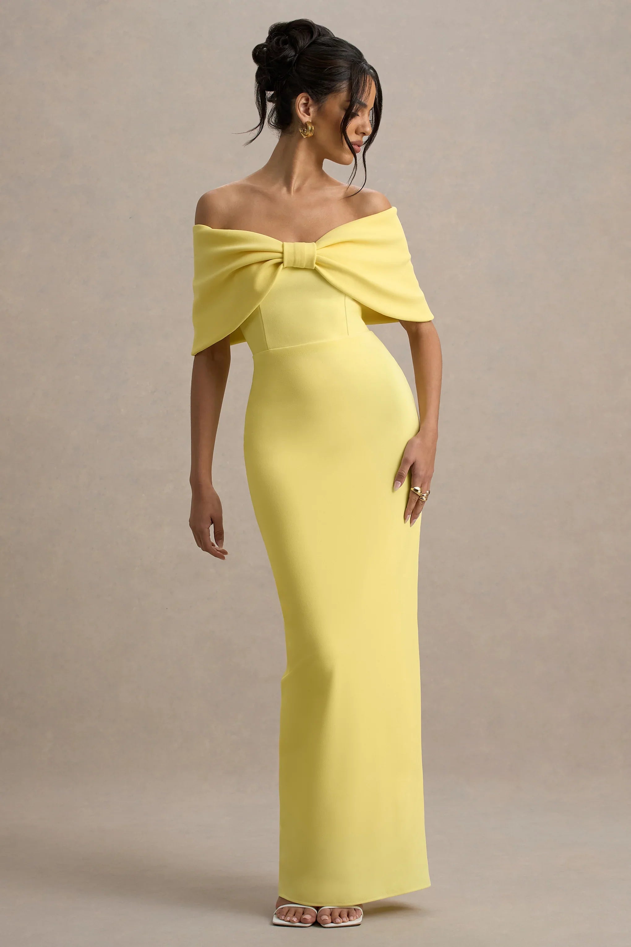Cornelia Lemon Strapless Maxi Dress With Oversized Bow