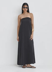 Black Satin Bandeau Maxi Dress
