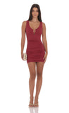 Embellished Plunge Neck Dress in Maroon