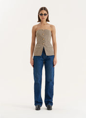 Check Print Button Front Corset