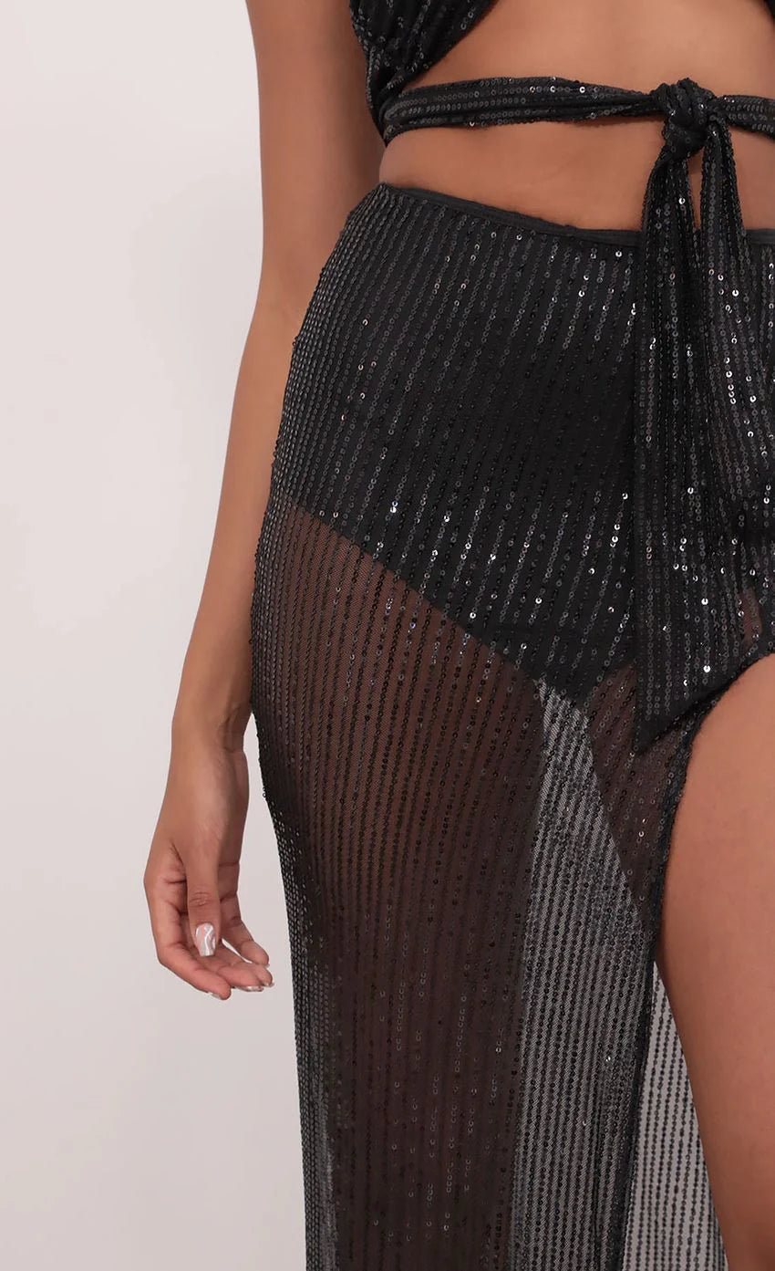 Ruched Sequin Set in Black