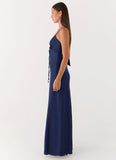 Flora Satin Maxi Dress Navy