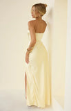 Sasha Yellow Ruched Twist Satin Maxi Dress PRE ORDER