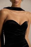 Paloma Black Velvet Bandeau Maxi Dress With Scarf