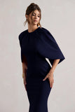 Kianne Navy Draped Short Sleeve Maxi Dress