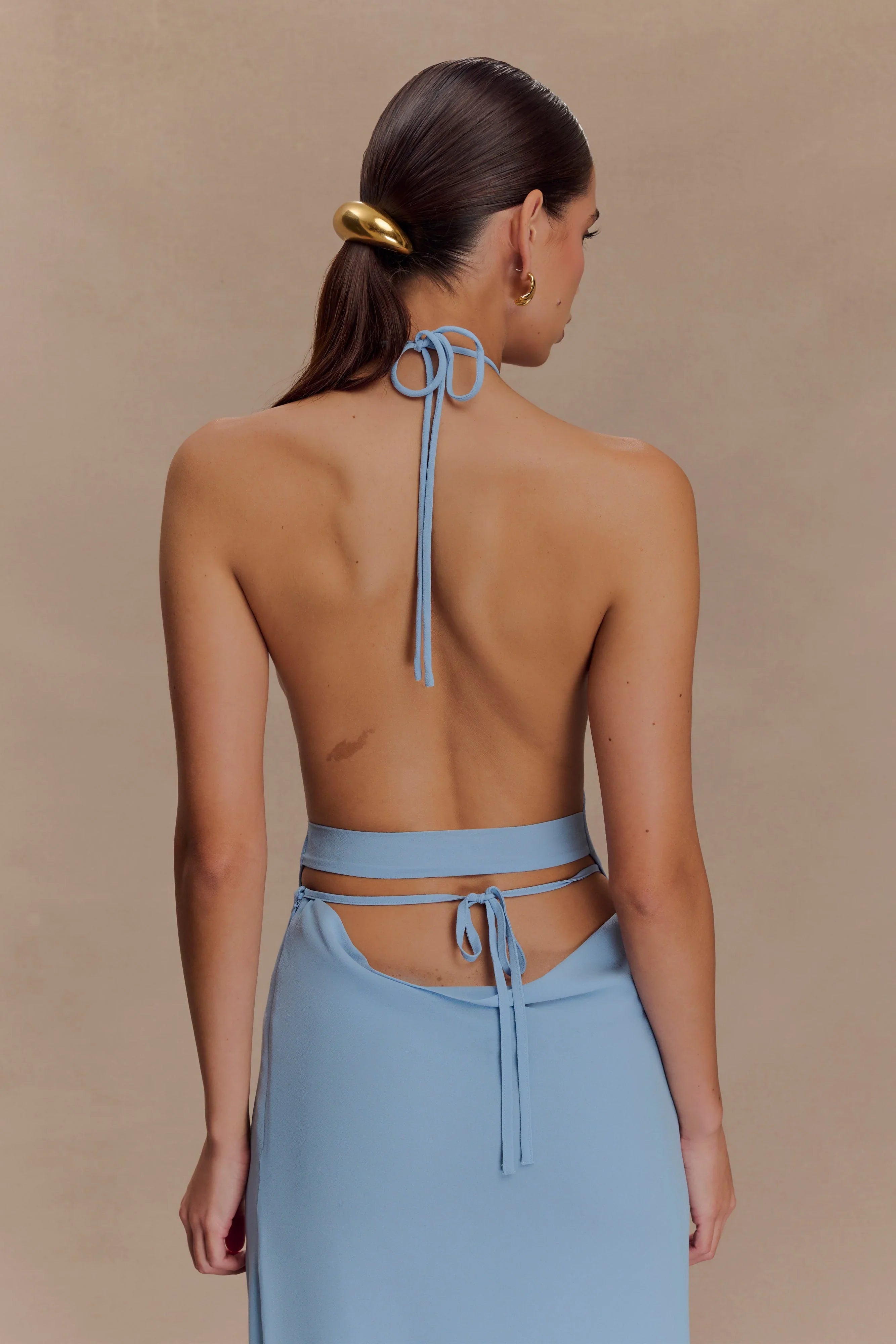 Katalina Chiffon Cowl Halter Top Sky Blue
