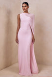 Mirelle Light Pink Boat Neck Maxi Dress With Cape Sleeve