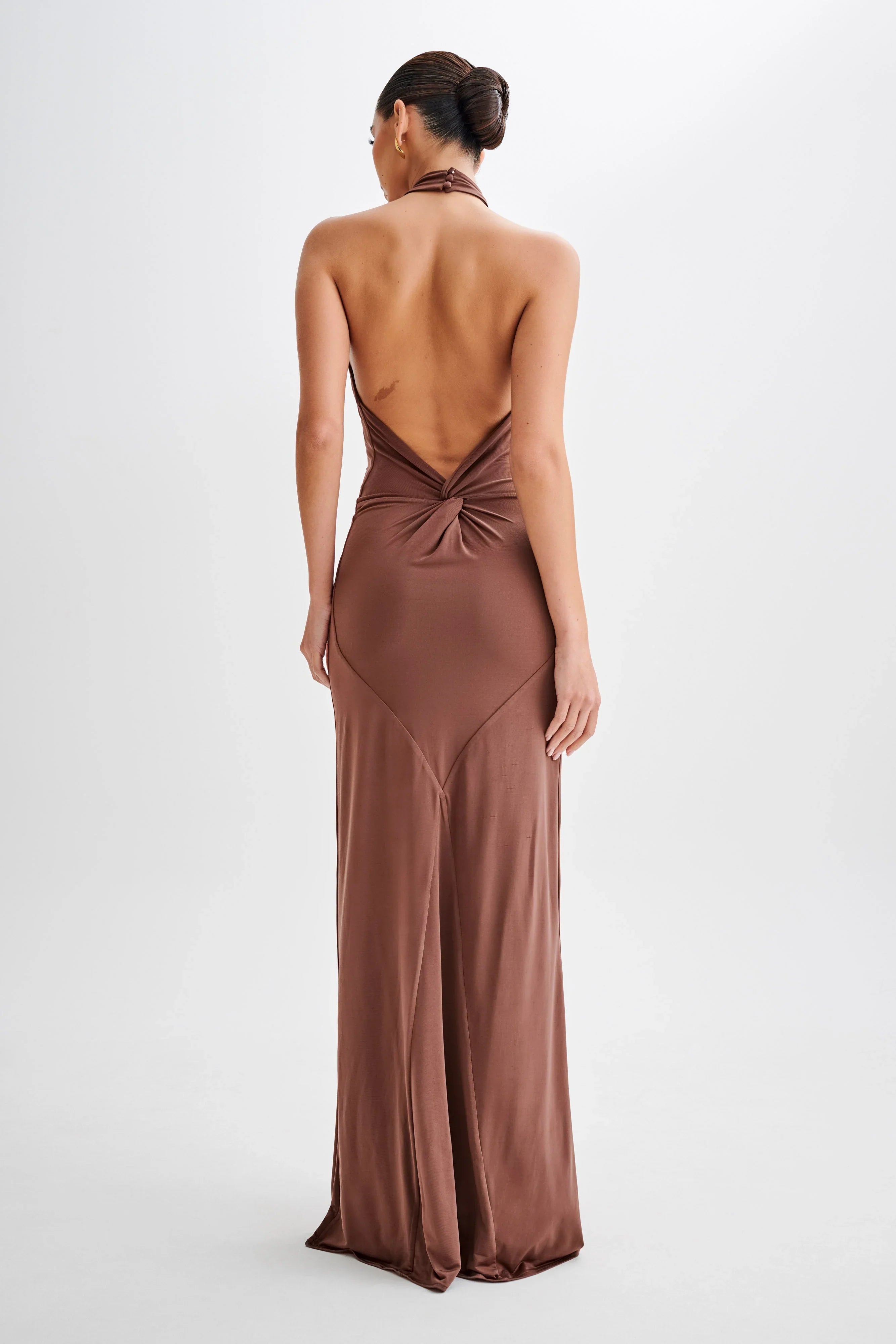 Elyna Slinky Halter Maxi Dress Chocolate