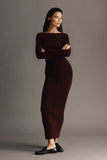 Cleona Merino Wool Ribbed Long Sleeve Maxi Dress Deep Chocolate