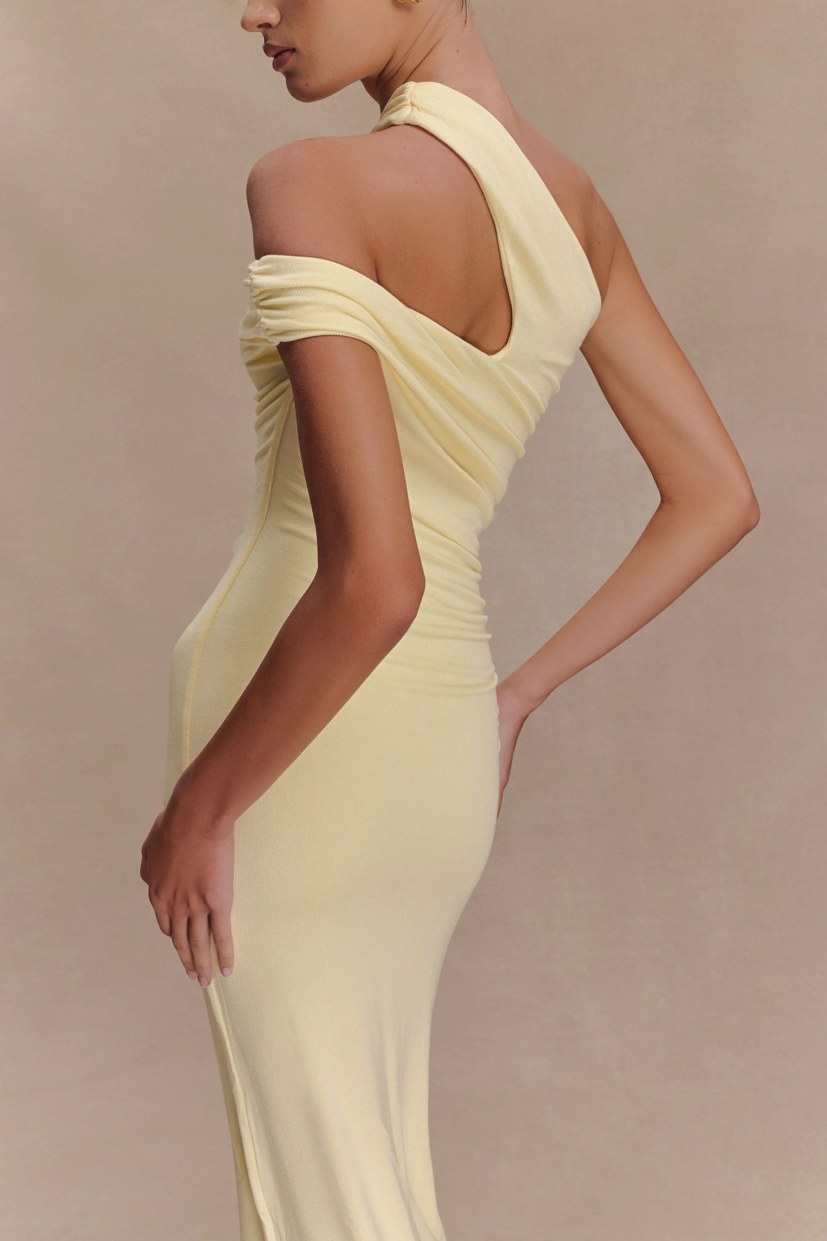 Anastasia One Shoulder Modal Midi Dress Pale Lemon