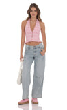 Plaid V Neck Halter Top in Pink