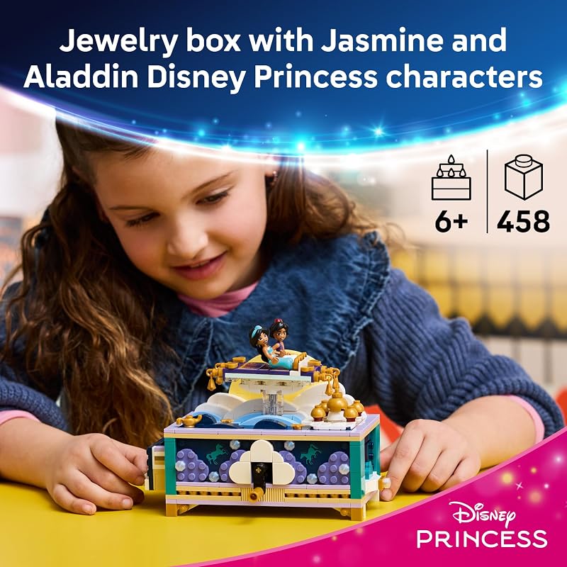 LEGO Disney Princess Jasmines Jewelry Box 43295 Building Toys for Girls Boys Ages 6 Disneys Aladdin Movie Figures Creative Play 458 pieces Gift for Birthdays