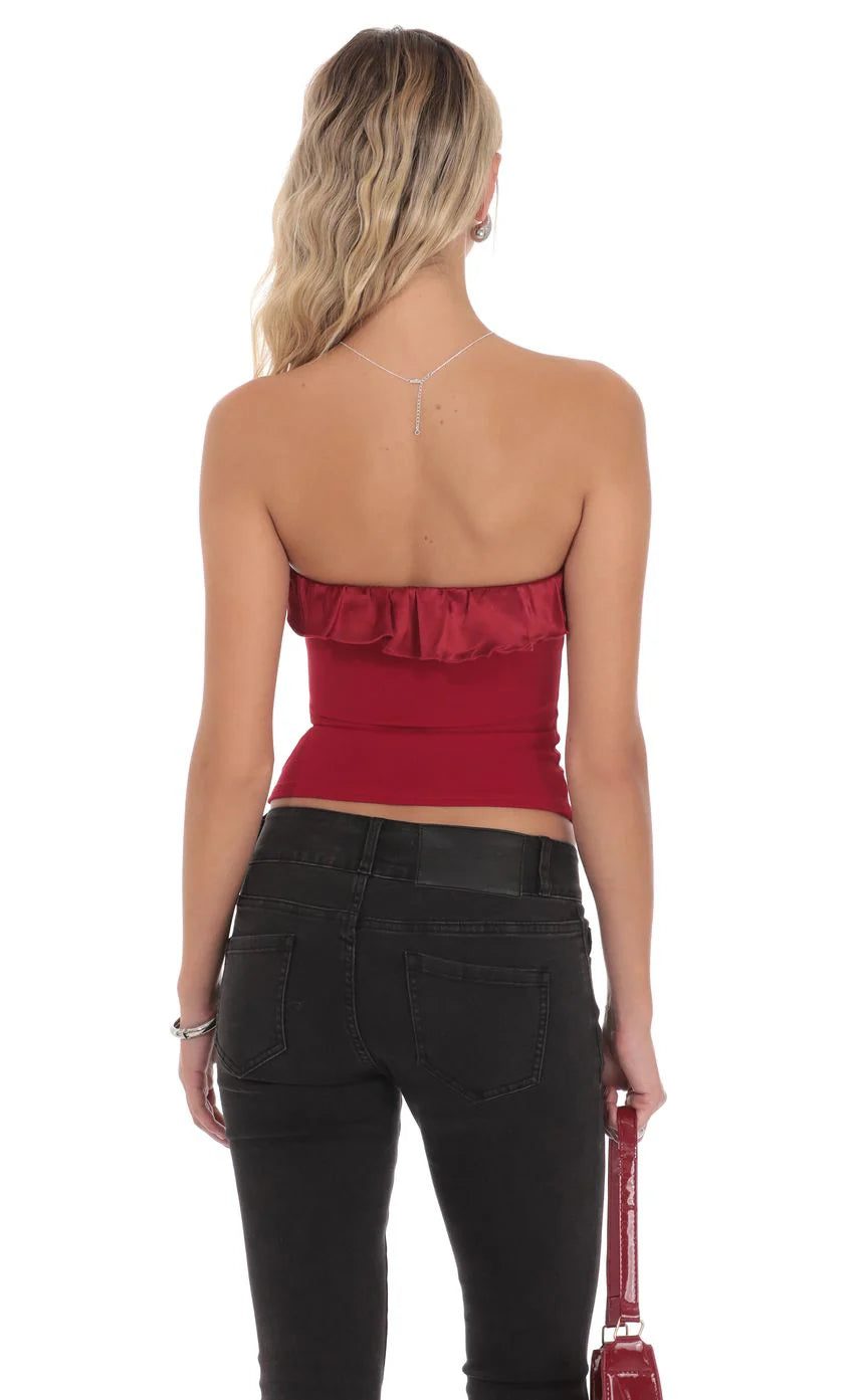 Satin Rosette Top in Red