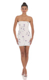 Floral Lace Strapless Bodycon Dress in White