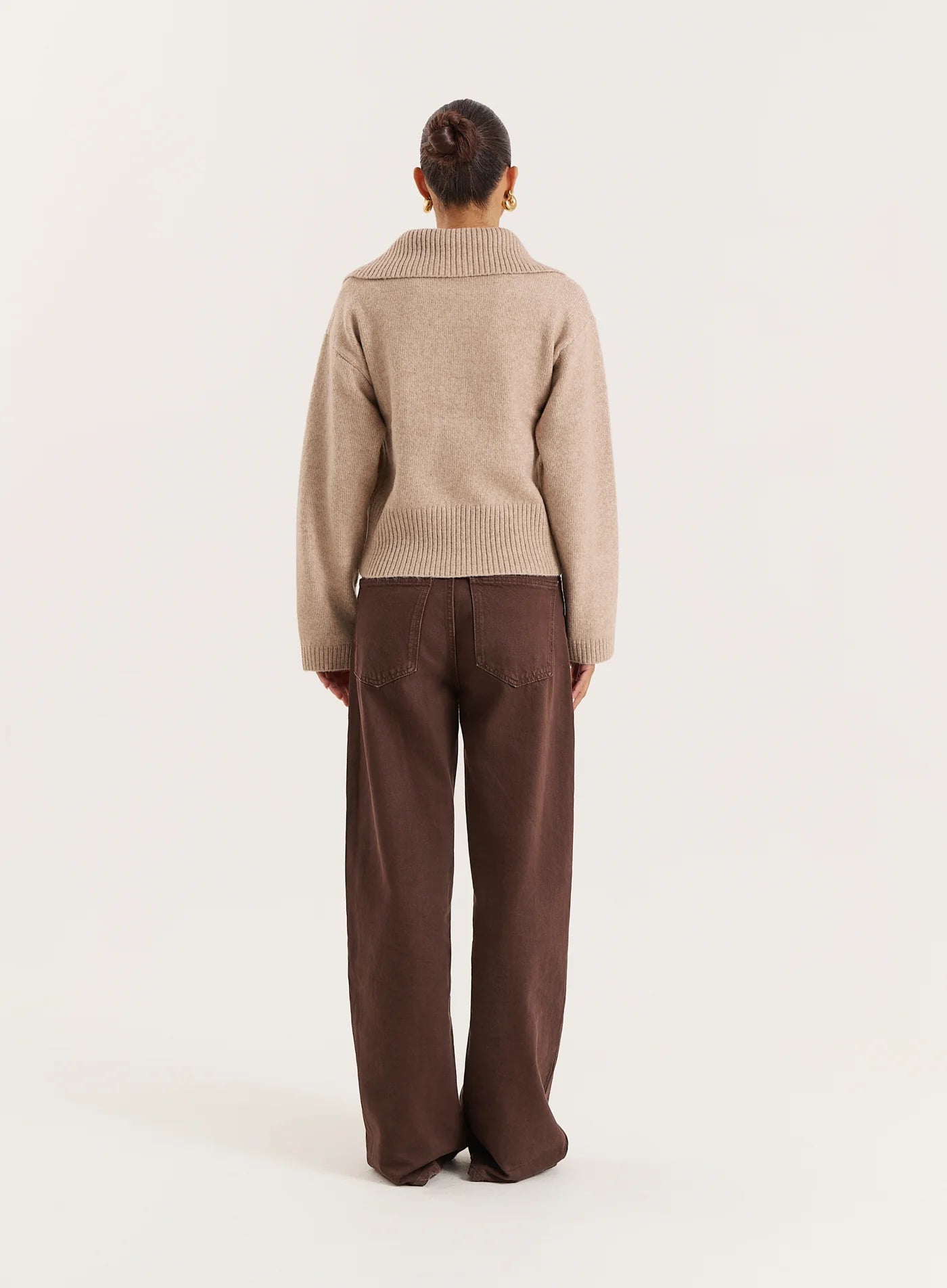 Beige Knitted Buttoned Collar Jumper