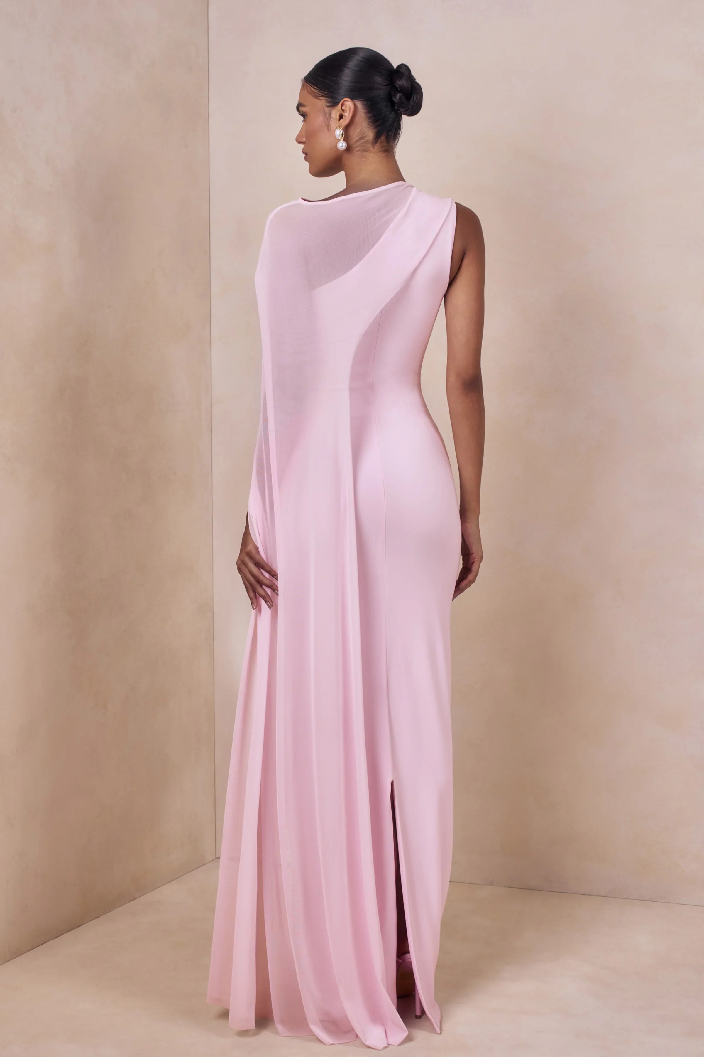Mirelle Light Pink Boat Neck Maxi Dress With Cape Sleeve