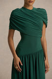 Ione Teal Wrapped Midi Dress With Hanky Hem