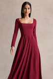 Alison Burgundy Square Neck A Line Midi Dress