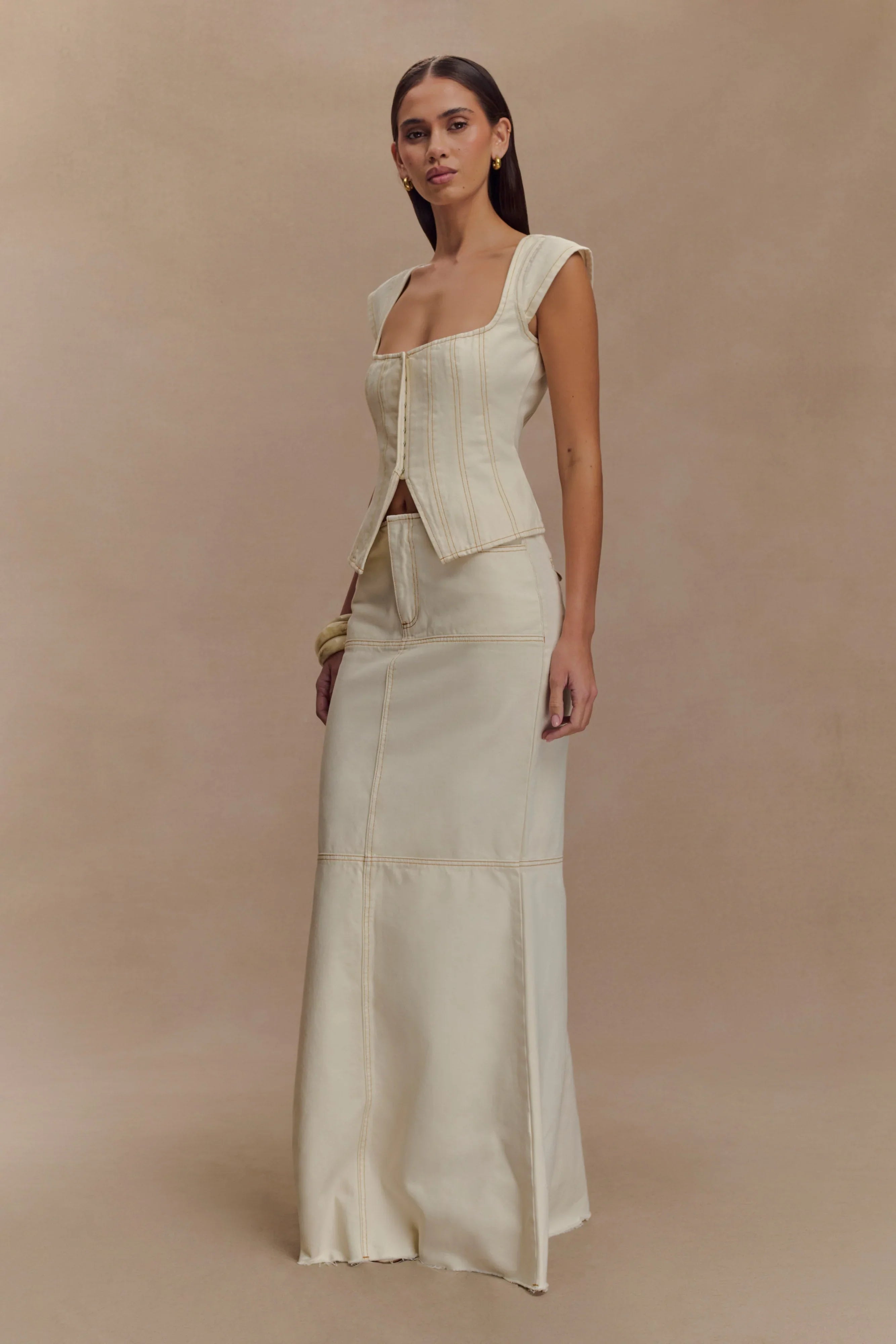 Loretta Denim Maxi Skirt Ecru