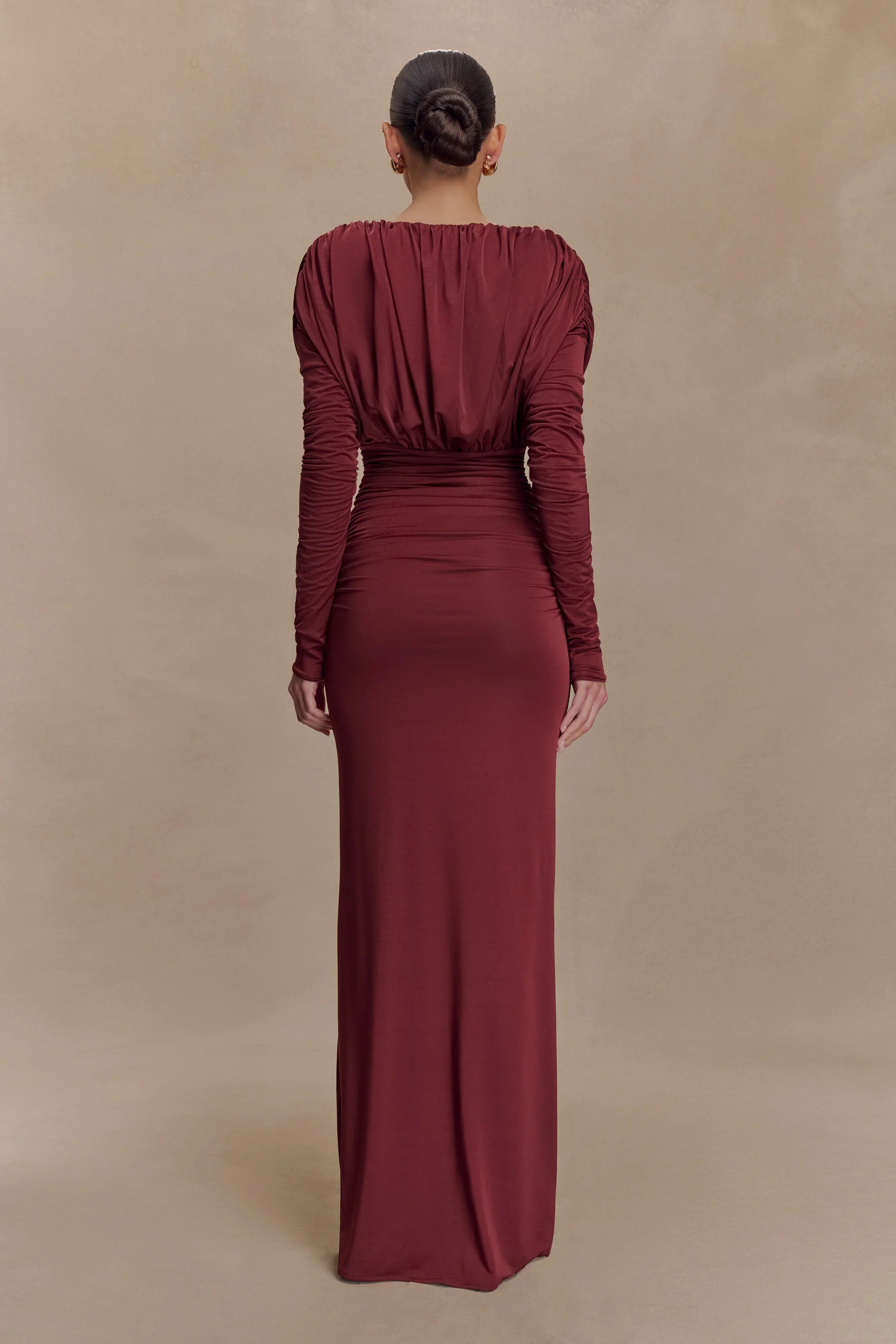 Hayden Long Sleeve Plunge Maxi Dress Wine