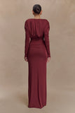 Hayden Long Sleeve Plunge Maxi Dress Wine