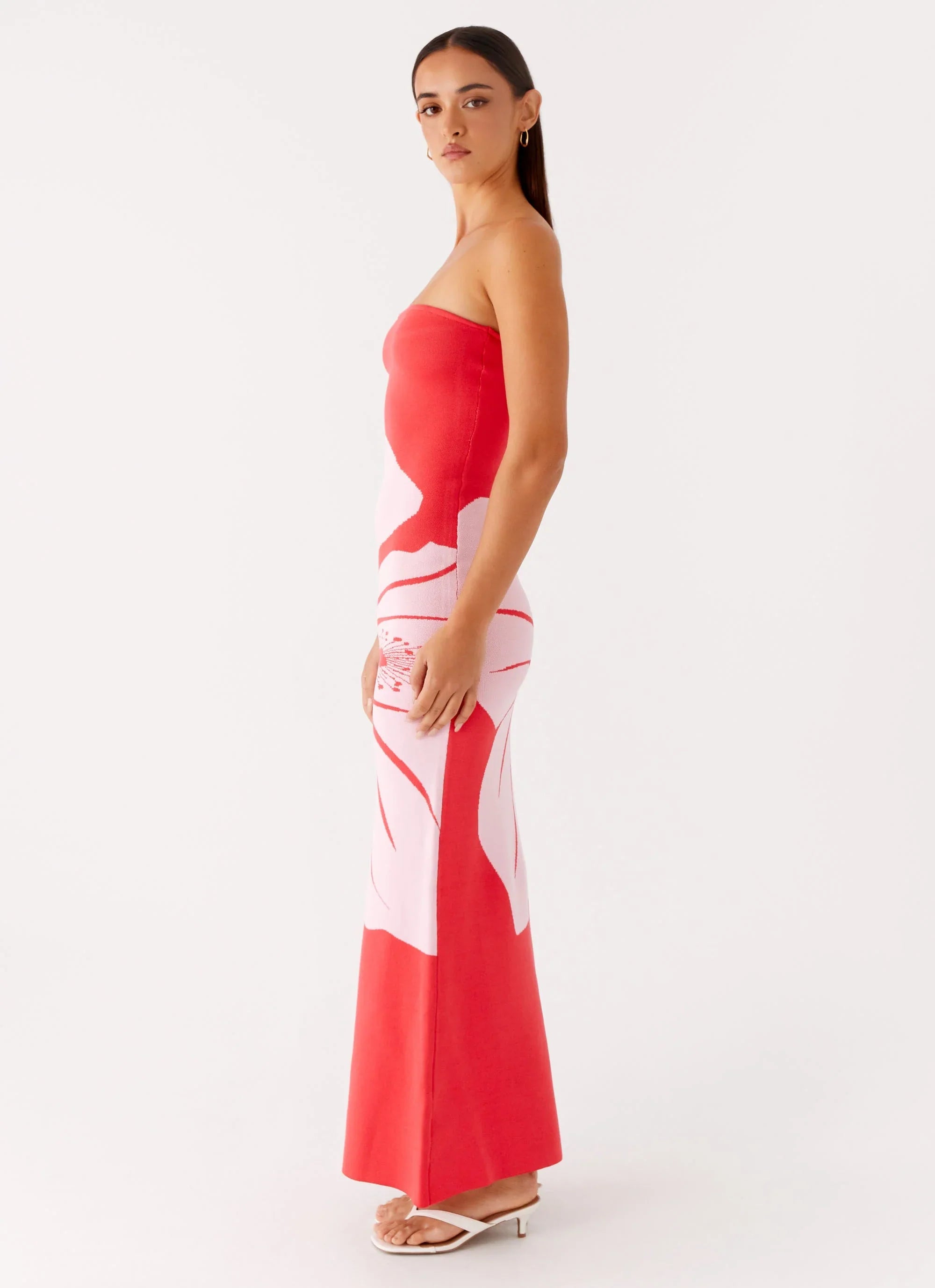 Jala Strapless Knit Maxi Dress Red Floral