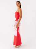 Jala Strapless Knit Maxi Dress Red Floral